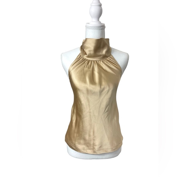 St. John Tan Champagne Satin Silk Sleeveless Halter Top Y2K 90’s Old Money XS - Picture 7 of 8